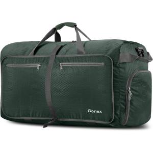 Gonex 40L 60L 80L 100L 150L Large Foldable Travel Duffle Bag with Shoes Compartment, Packable Lightweight Water Repellent Duffel Bag for Camping Gym Weekender Bag(Dark Green)