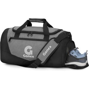 Gonex Gym Duffel Bag with Shoe Compartment Wet Pocket, Large Capacity Sports Duffle Bag for Men Women, Workout & Travel Bag with Multiple Pockets, Black/Gray, Large (100L)(Black/Gray)