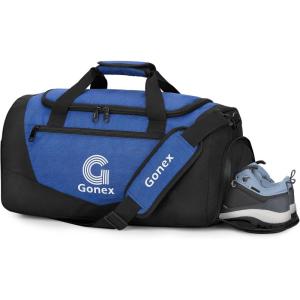 Gonex Gym Duffel Bag with Shoe Compartment Wet Pocket, Large Capacity Sports Duffle Bag for Men Women, Workout & Travel Bag with Multiple Pockets, Black/Gray, Large (100L)(Black/Blue)