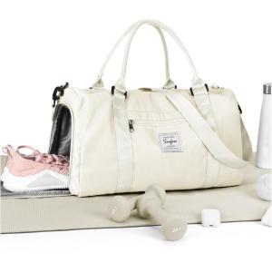 Gym Bag Womens,Travel Duffel Carry on Bag Sport Tote Bag Weekend Overnight Bag(A12-Cream White)