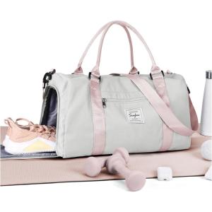 Gym Bag Womens,Travel Duffel Carry on Bag Sport Tote Bag Weekend Overnight Bag(A6-Grey Pink)