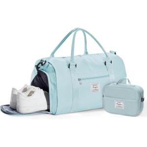 Gym Bag Womens,Travel Duffel Carry on Bag Sport Tote Bag Weekend Overnight Bag(B1-Light Blue(With Toiletry Bag))