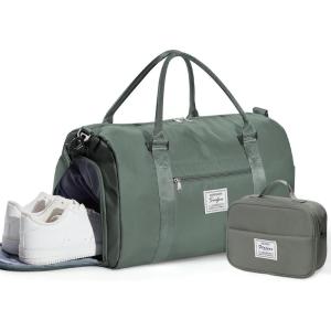 Gym Bag Womens,Travel Duffel Carry on Bag Sport Tote Bag Weekend Overnight Bag(B21-Dark Green(With Toiletry Bag)