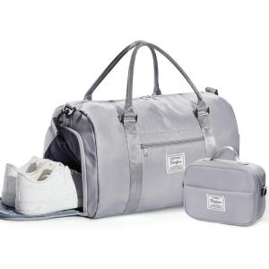 Gym Bag Womens,Travel Duffel Carry on Bag Sport Tote Bag Weekend Overnight Bag(B22-Grey(With Toiletry Bag))