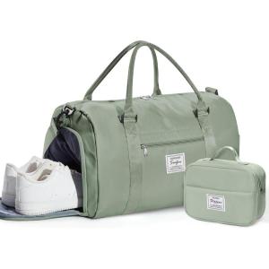 Gym Bag Womens,Travel Duffel Carry on Bag Sport Tote Bag Weekend Overnight Bag(B2-Grey Green(With Toiletry Bag))