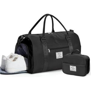 Gym Bag Womens,Travel Duffel Carry on Bag Sport Tote Bag Weekend Overnight Bag(B4-Black(With Toiletry Bag))
