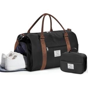 Gym Bag Womens,Travel Duffel Carry on Bag Sport Tote Bag Weekend Overnight Bag(B5-Black Brown(With Toiletry Bag))