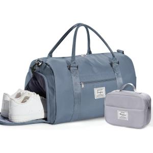 Gym Bag Womens,Travel Duffel Carry on Bag Sport Tote Bag Weekend Overnight Bag(B8-Grey Blue(With Toiletry Bag))