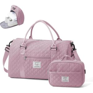 Gym Bag Womens,Travel Duffel Carry on Bag Sport Tote Bag Weekend Overnight Bag(C4-Grid-Purple(With Toiletry Bag))