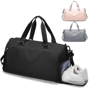 Gym Bag Womens,Travel Duffel Carry on Bag Sport Tote Bag Weekend Overnight Bag(E12-Black)