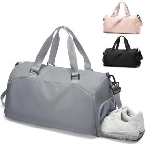 Gym Bag Womens,Travel Duffel Carry on Bag Sport Tote Bag Weekend Overnight Bag(E12-Grey)
