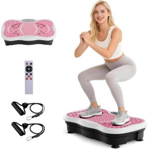 Vibration Plate Machine,180 Speeds Shake Plate for Lymphatic Drainage Weight Loss, Vibrating Fitness Platform 460LB Capacity Whole Body Workout with Bluetooth Home Exercise Gym Equipment for Women Men(Pink)