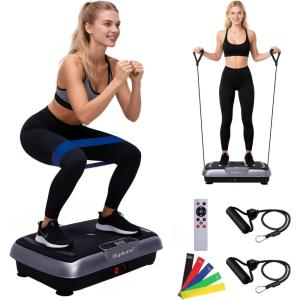 Vibration Plate Machine,180 Speeds Shake Plate for Lymphatic Drainage Weight Loss, Vibrating Fitness Platform 460LB Capacity Whole Body Workout with Bluetooth Home Exercise Gym Equipment for Women Men(Future Black)