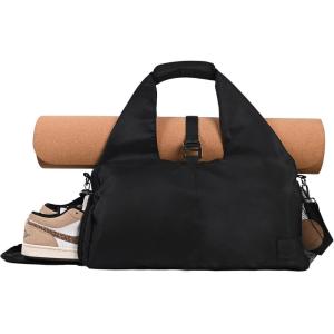 Yoga Bags for Women with Yoga Mat Bags Carrier Carryall Polyester Tote Bag for Pilates Shoulder for Travel Office Beach Workout(Black)