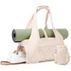 Gym Bag for Women, Yoga Mat Bag with Shoe Compartment and Wet Pocket, Sport Yoga Gym Bag with Yoga Strap, Carryall Yoga Tote Bag(Beige)