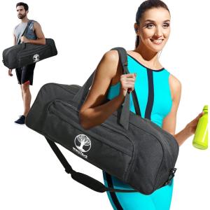Yoga Mat Bag Carrier with 8-Pocket & Wet Pocket, Air Vent | Large Yoga Mat Holder Fits Thick Mats & Blocks | Gym Duffle Bag for Women & Men(Black)