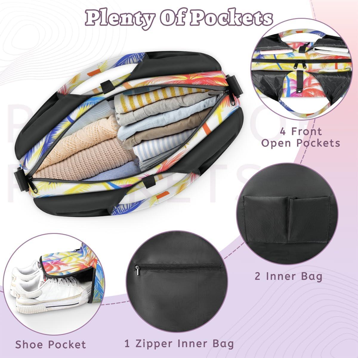 imageColorful Abstract Palm Yoga Gym Bag for Women Men with Shoe Compartment Yoga Mat Bag Large Duffel Bag Sport Tote for Travel Pilates Workout Beach Office