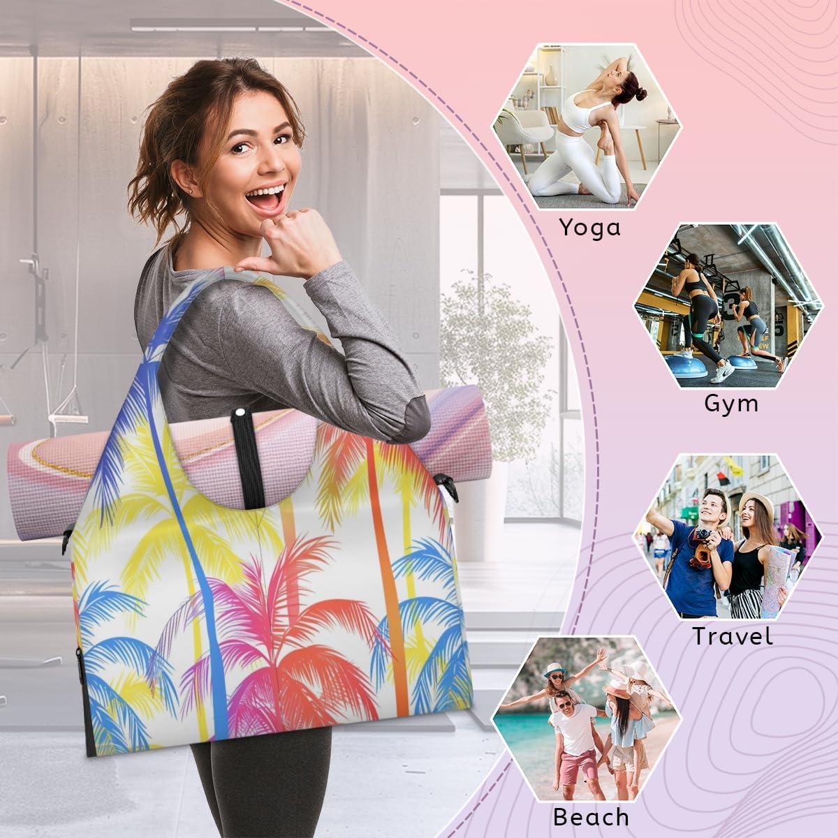 imageColorful Abstract Palm Yoga Gym Bag for Women Men with Shoe Compartment Yoga Mat Bag Large Duffel Bag Sport Tote for Travel Pilates Workout Beach Office