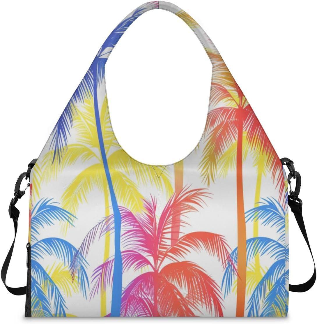 imageColorful Abstract Palm Yoga Gym Bag for Women Men with Shoe Compartment Yoga Mat Bag Large Duffel Bag Sport Tote for Travel Pilates Workout Beach Office