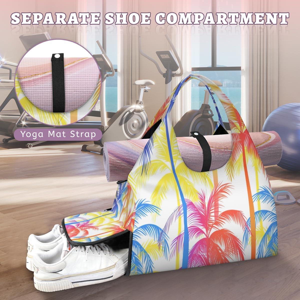 imageColorful Abstract Palm Yoga Gym Bag for Women Men with Shoe Compartment Yoga Mat Bag Large Duffel Bag Sport Tote for Travel Pilates Workout Beach Office