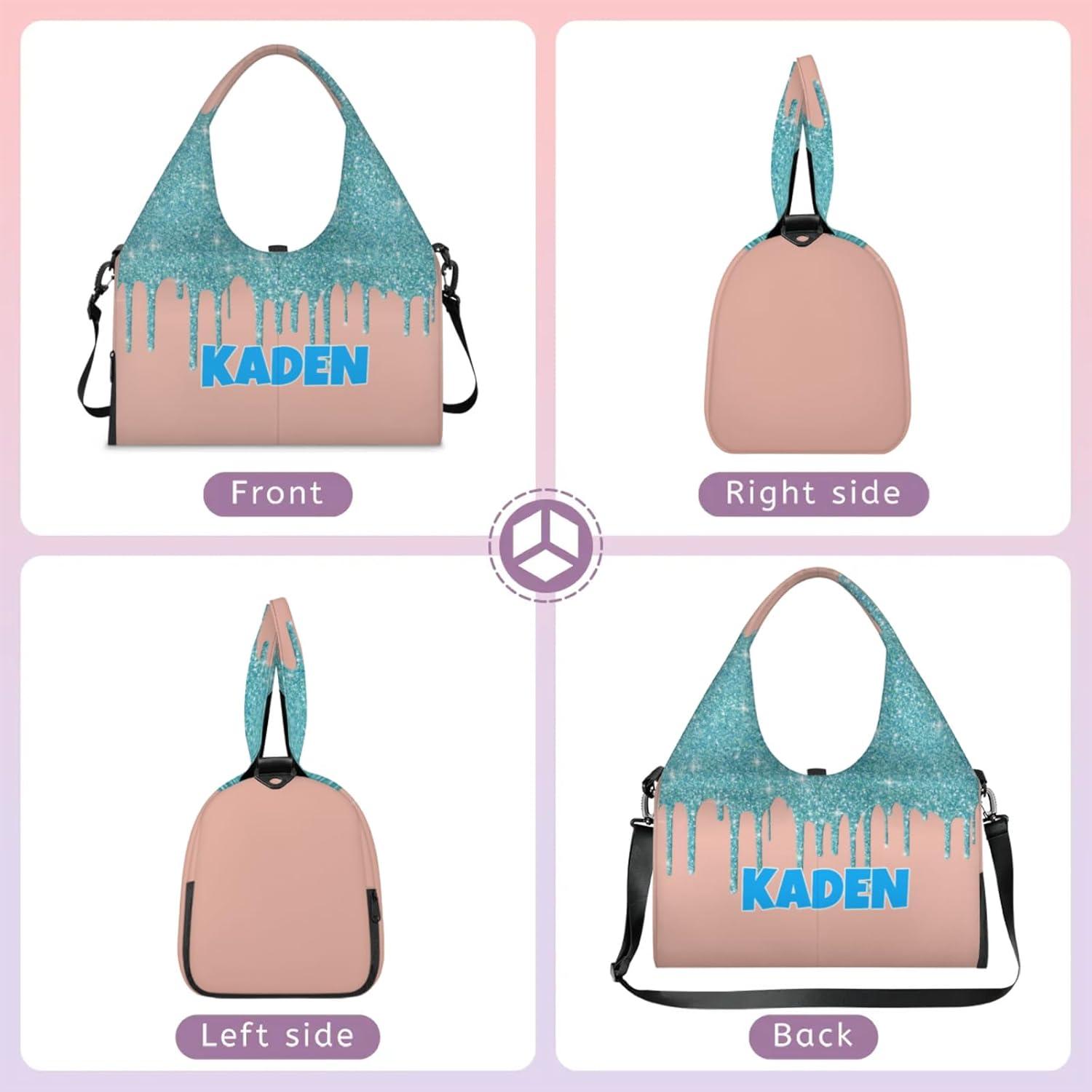 imagePersonalized Yoga Mat Bag with Name Shoe Compartment Water Fluid Glittering Travel Tote Sport Gym Duffel BagBlue Light Salmon