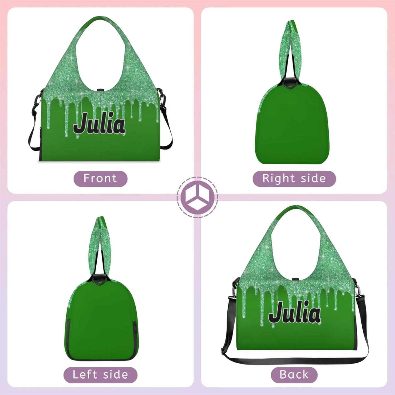 imagePersonalized Yoga Mat Bag with Name Shoe Compartment Water Fluid Glittering Travel Tote Sport Gym Duffel BagForest Green