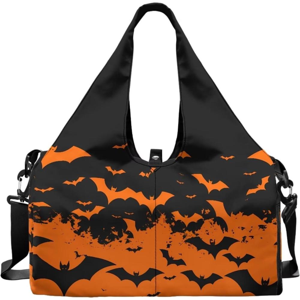 imagePurple Dot Yoga Gym Bag for Women MenWaterproof Travel Sports Duffle Shoudler Bag with Shoe Compartment Yoga StrapsHalloween Bat