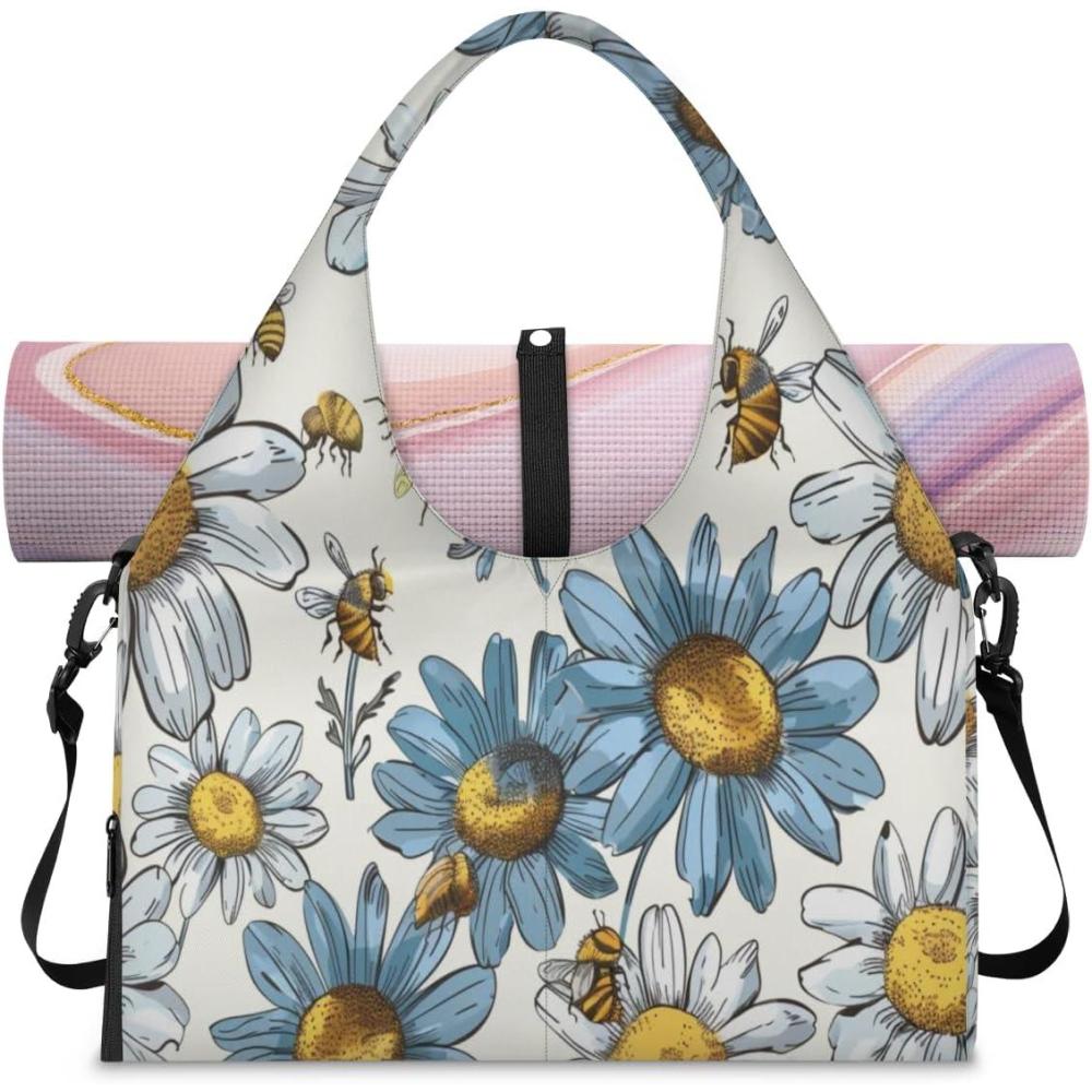 imageYoga Mat Bag for Women Men Canvas Gym Tote Carrier Easily Take In Out Yoga Mat Carrier Sport DuffleBee Bumblebee With Flower Printed