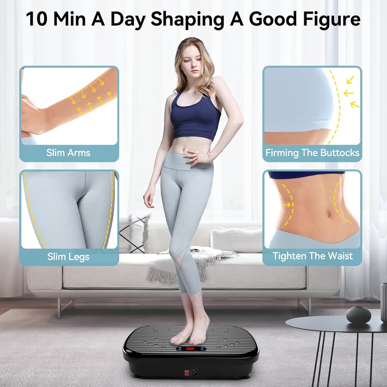 imageVibration Plate Exercise Machine Weight Loss Whole Body Vibration Plate for Lymphatic Drainage 180 Adjustable Speeds Vibrating Plate Fitness Platform for Women MenGrey Black
