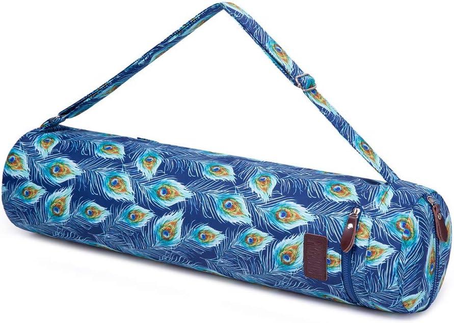 imageFREMOUS Yoga Mat BagFullzip Exercise Yoga Mat Canvas Carry Bag for Women and Men Double Storage PocketEasy Access Zipper Adjustable Shoulder Strap and HandleFits Most MatPeacock