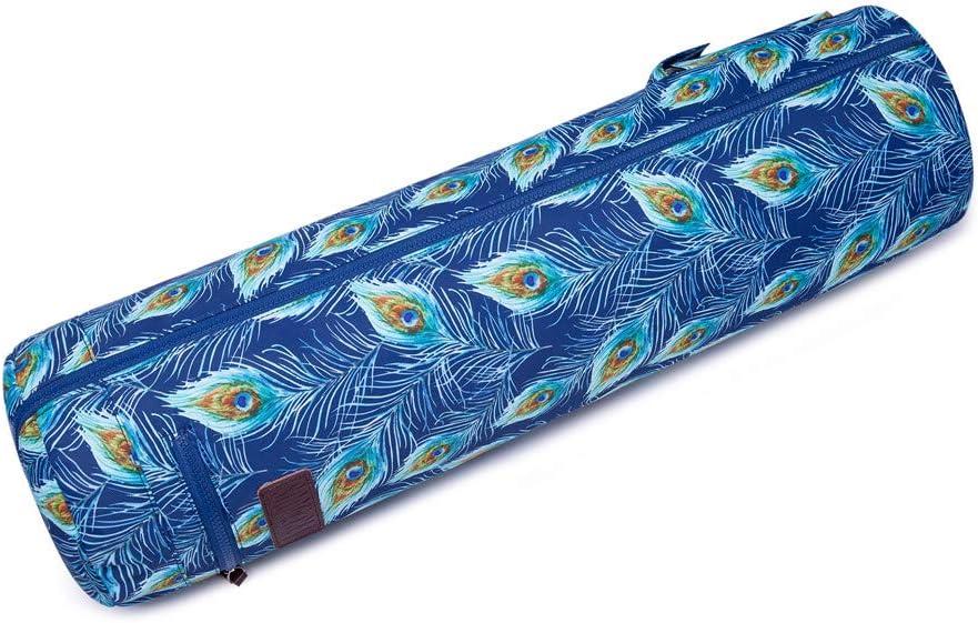 imageFREMOUS Yoga Mat BagFullzip Exercise Yoga Mat Canvas Carry Bag for Women and Men Double Storage PocketEasy Access Zipper Adjustable Shoulder Strap and HandleFits Most MatPeacock