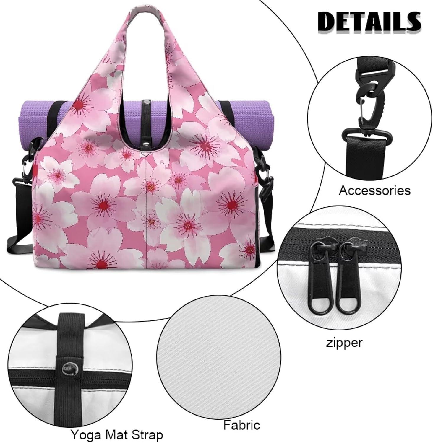 imageJolamirel Daisy Flower Yoga Gym Bags for Women with Yoga Mat Holder Geometric Art Duffel Bag with Shoe Compartment for SportsCherry Blossom