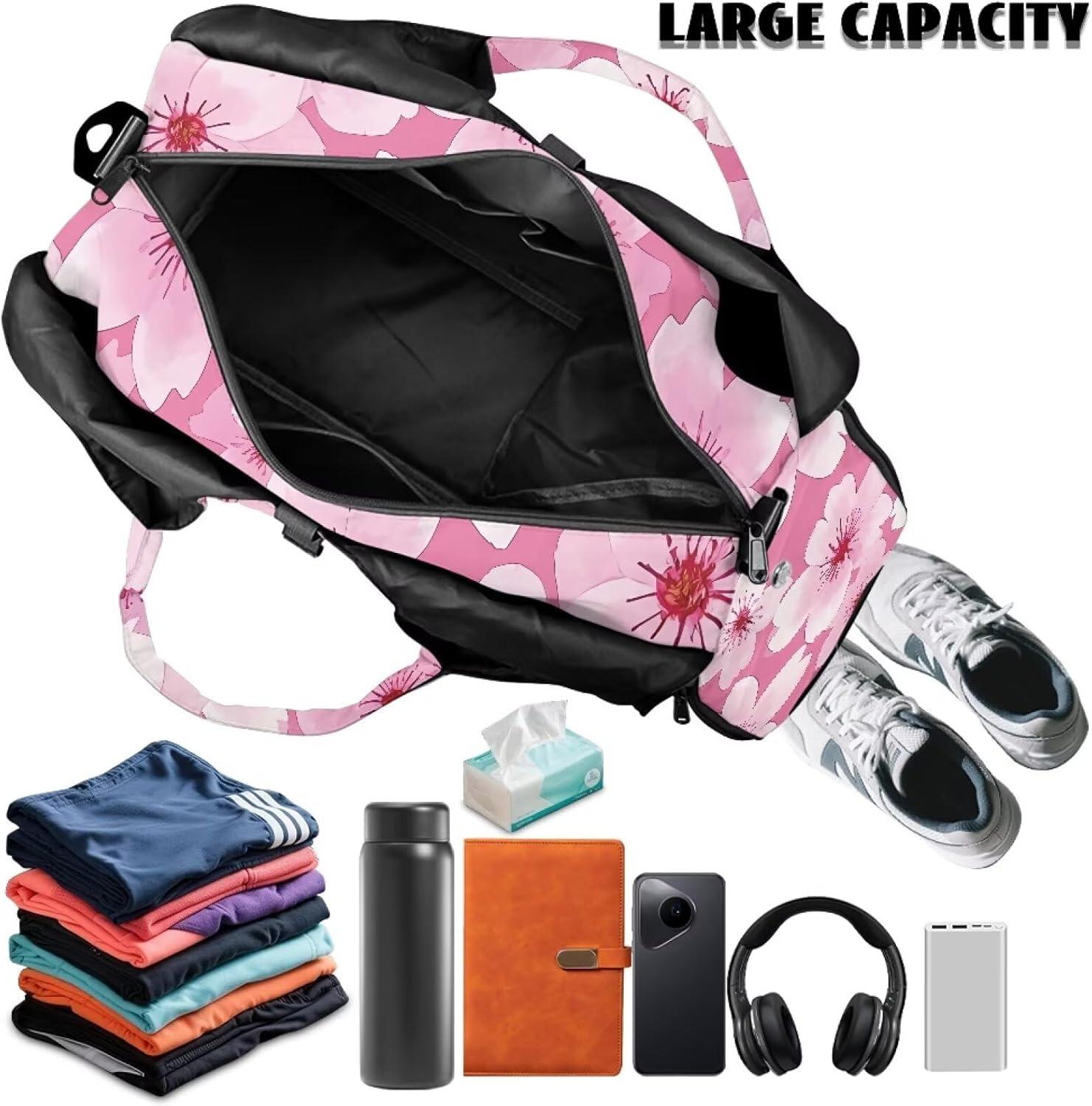 imageJolamirel Daisy Flower Yoga Gym Bags for Women with Yoga Mat Holder Geometric Art Duffel Bag with Shoe Compartment for SportsCherry Blossom