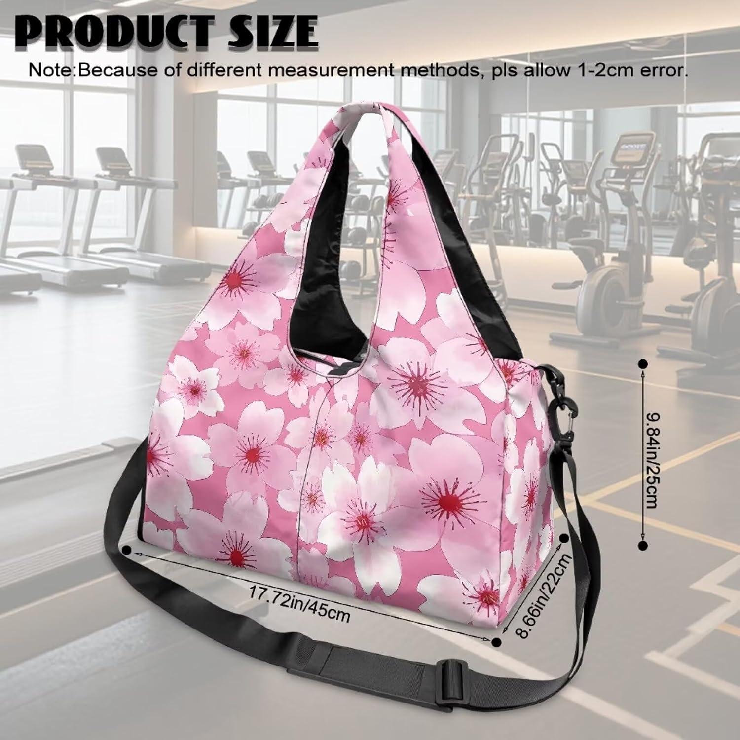 imageJolamirel Daisy Flower Yoga Gym Bags for Women with Yoga Mat Holder Geometric Art Duffel Bag with Shoe Compartment for SportsCherry Blossom