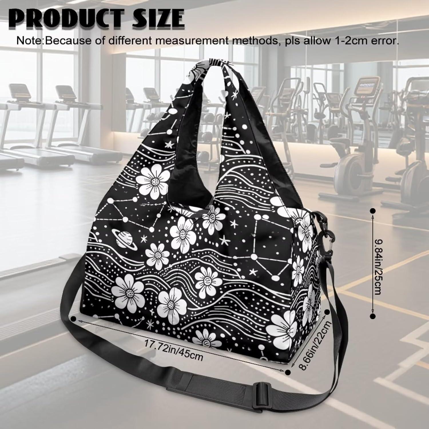 imageJolamirel Daisy Flower Yoga Gym Bags for Women with Yoga Mat Holder Geometric Art Duffel Bag with Shoe Compartment for SportsDaisy Flower