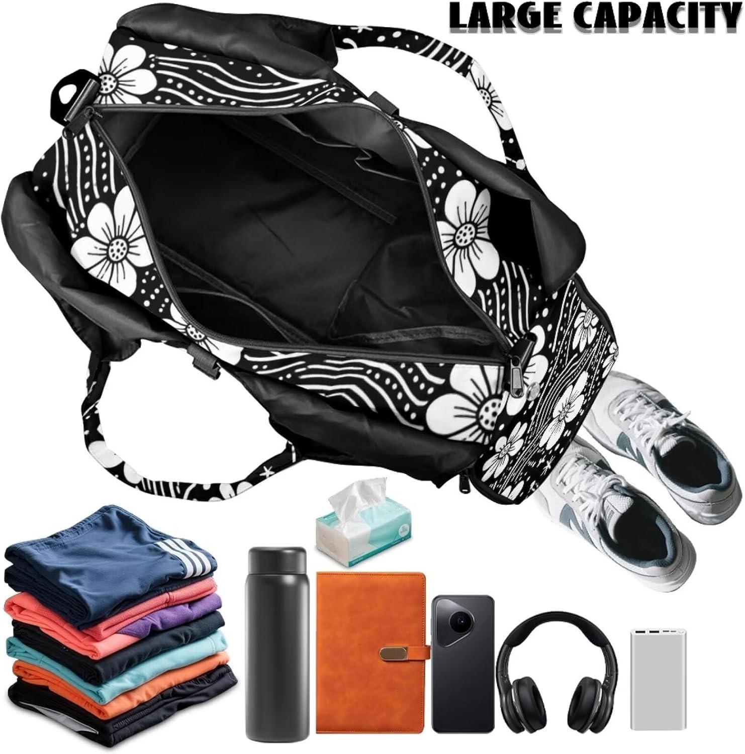 imageJolamirel Daisy Flower Yoga Gym Bags for Women with Yoga Mat Holder Geometric Art Duffel Bag with Shoe Compartment for SportsDaisy Flower