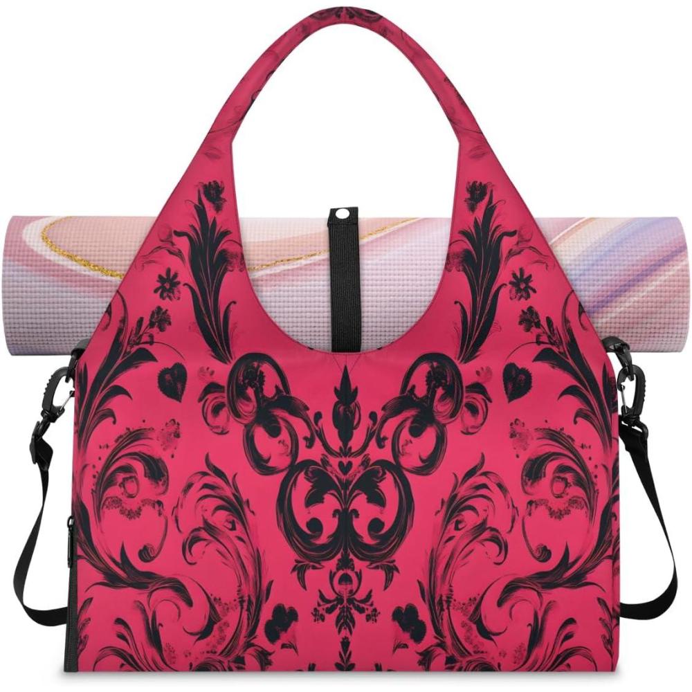 imageYoga Mat Bag for Women Men Canvas Gym Tote Carrier Easily Take In Out Yoga Mat Carrier Sport DuffleButterfly Dark Pink