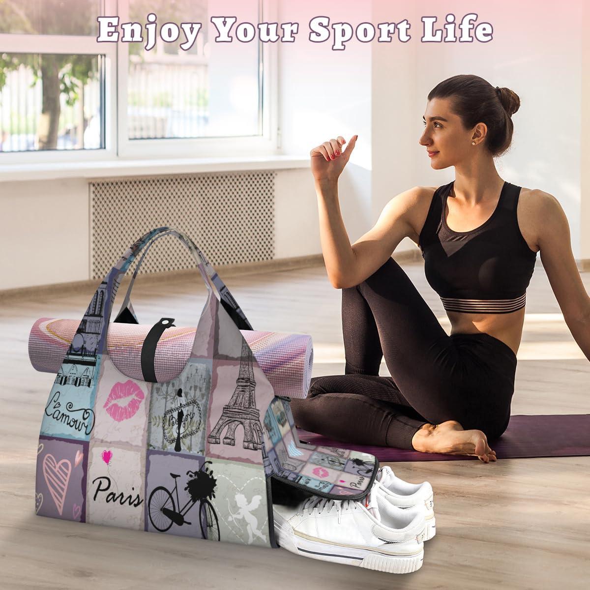 imageTower Truck Letter Yoga Gym Bag for Women Men with Shoe Compartment Yoga Mat Bag Large Duffel Bag Sport Tote for Travel Pilates Workout Beach Office