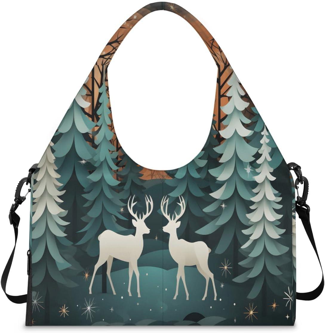 imageElk Deep Forest Silhouette Yoga Gym Bag for Women Men with Shoe Compartment Yoga Mat Bag Large Duffel Bag Sport Tote for Travel Pilates Workout Beach Office