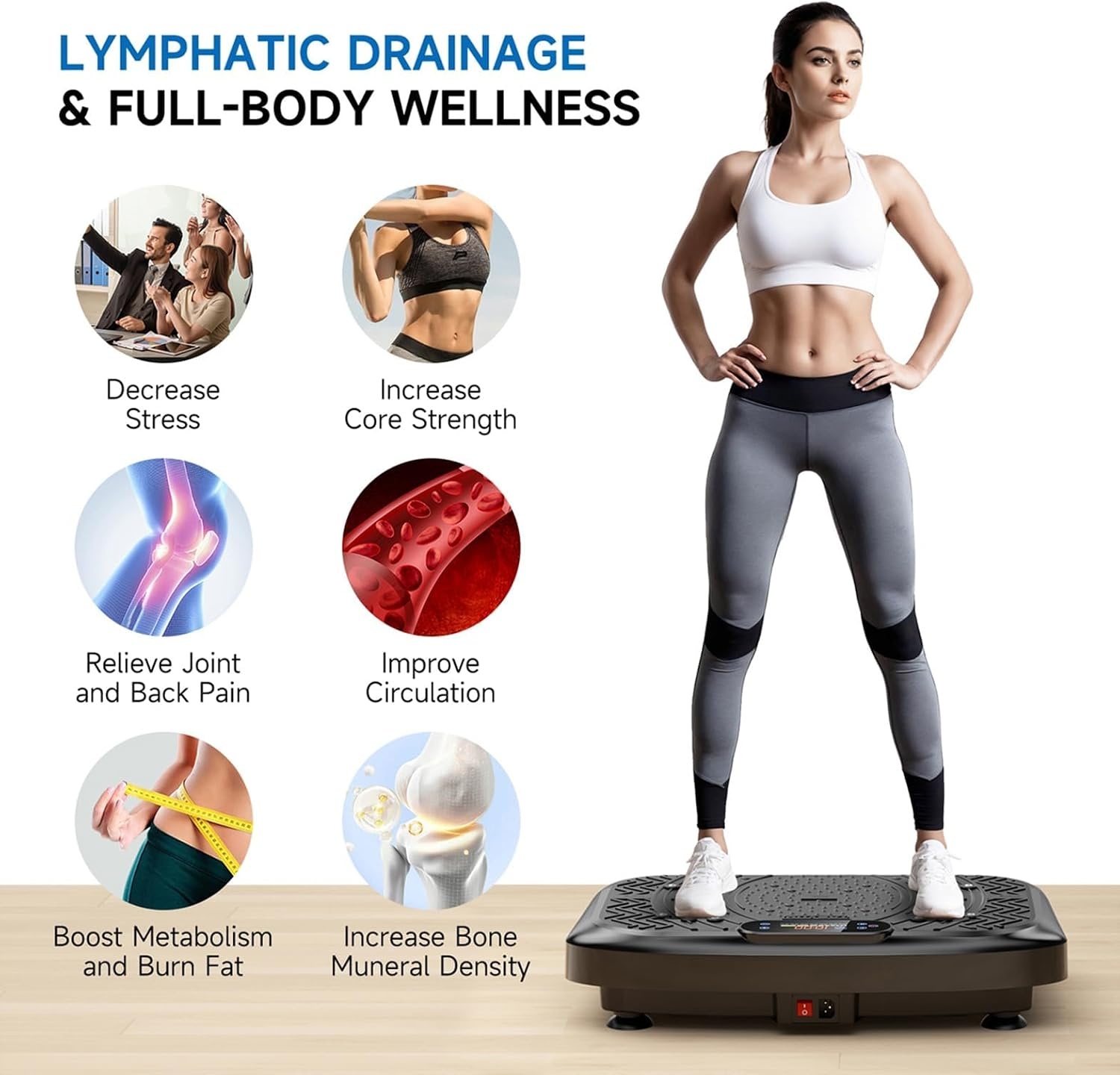 image:imageVibration Plate Exercise Machine 450 Lbs Capacity 199 Speeds Workout Vibrating Plate for Lymphatic Drainage Weight Loss Full Body Shake Platform Machines for Women MenTimber Black