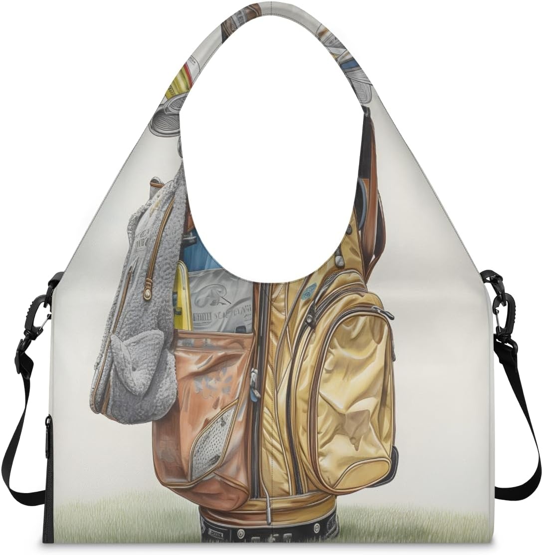 image:imageGolf Club Bag Vintage Yoga Gym Bag for Women Men with Shoe Compartment Yoga Mat Bag Large Duffel Bag Sport Tote for Travel Pilates Workout Beach Office