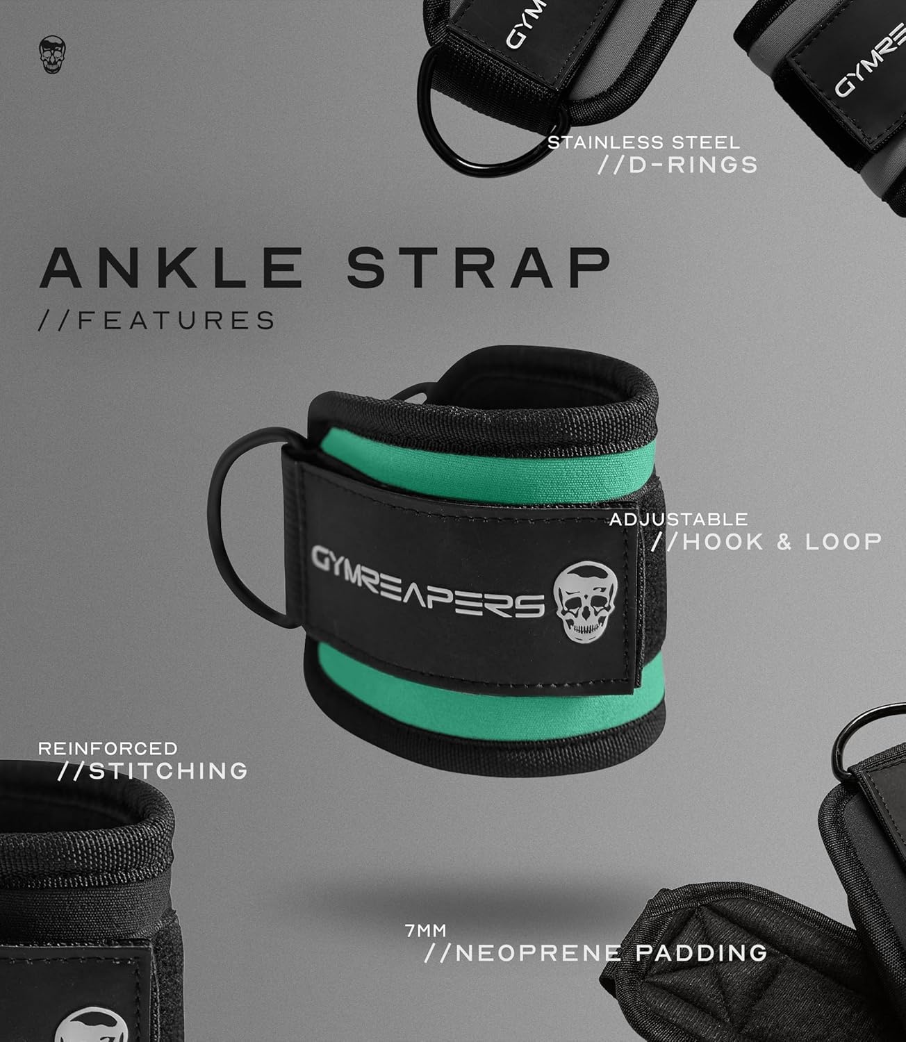 image:imageGymreapers Ankle Straps For Cable Machine Kickbacks Glute Workouts Lower Body Exercises Adjustable Leg Straps with Neoprene PaddingMint