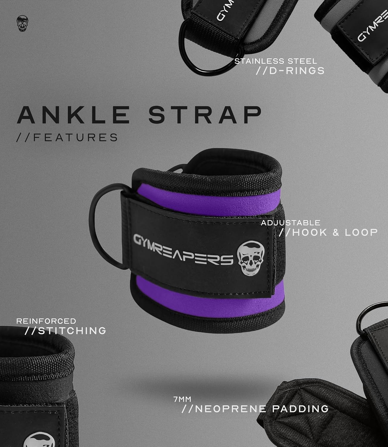 image:imageGymreapers Ankle Straps For Cable Machine Kickbacks Glute Workouts Lower Body Exercises Adjustable Leg Straps with Neoprene PaddingPurple