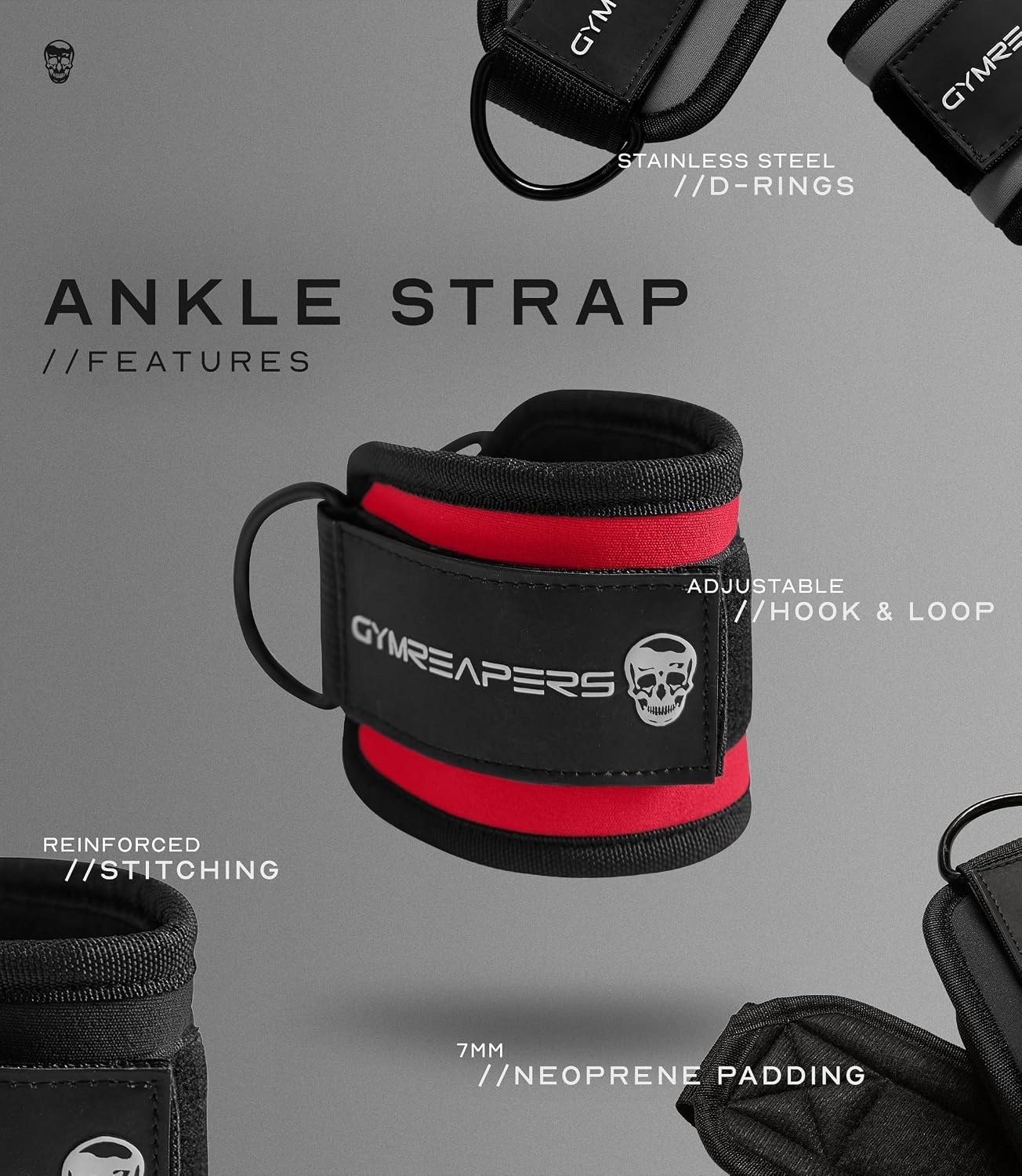 image:imageGymreapers Ankle Straps For Cable Machine Kickbacks Glute Workouts Lower Body Exercises Adjustable Leg Straps with Neoprene PaddingRed