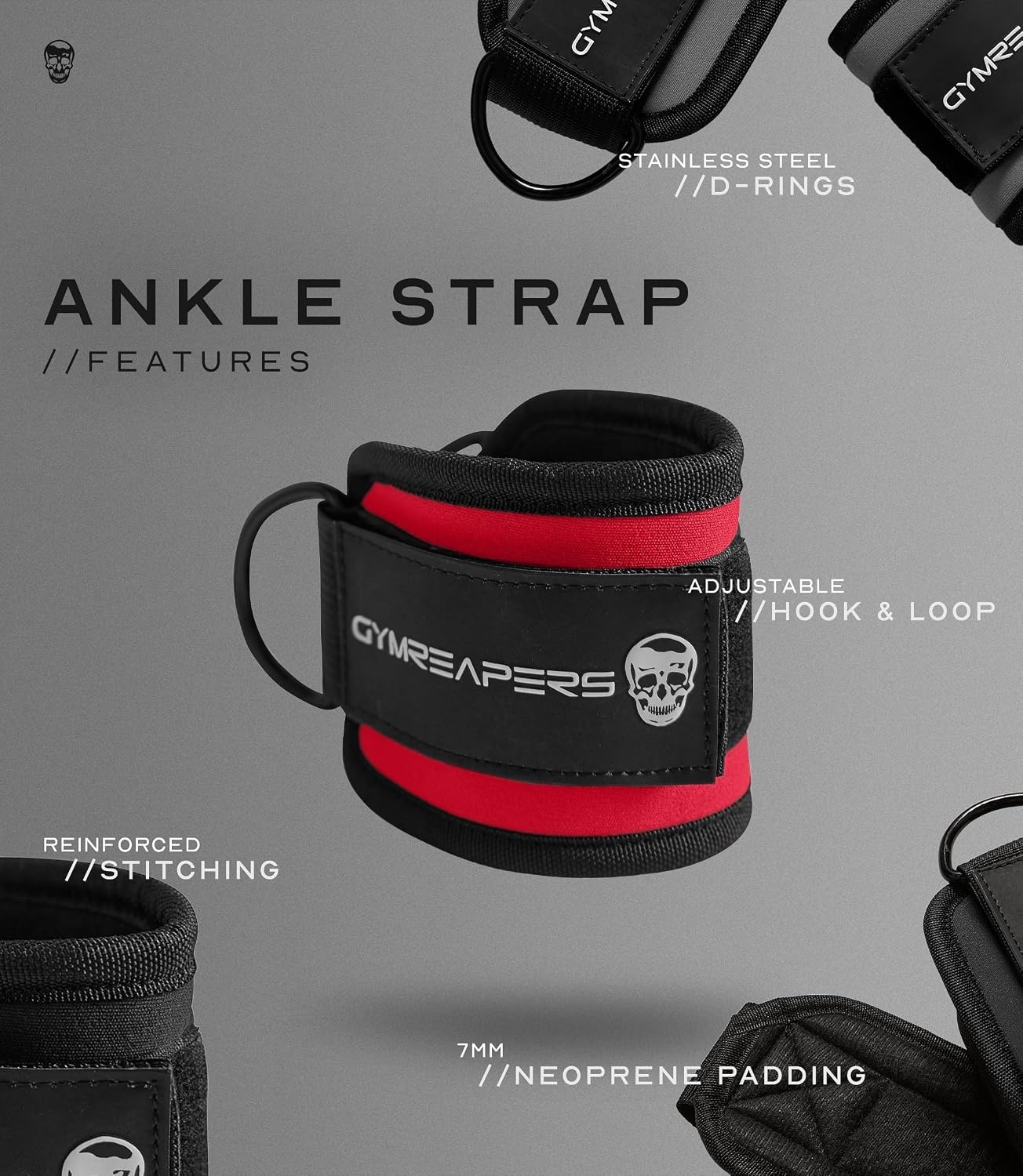 image:imageGymreapers Ankle Straps For Cable Machine Kickbacks Glute Workouts Lower Body Exercises Adjustable Leg Straps with Neoprene PaddingRed