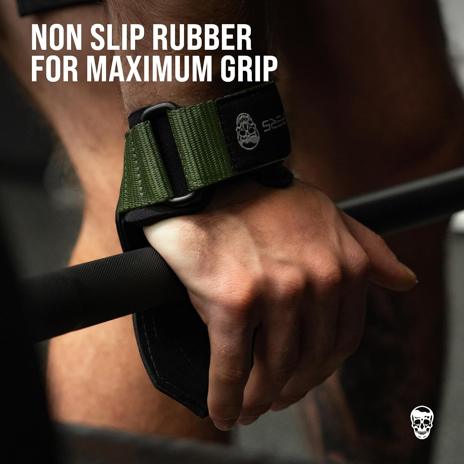 image:imageGymreapers Weight Lifting Grips Pair for Heavy Powerlifting Deadlifts Rows Pull Ups with Neoprene Padded Wrist Wraps Support and Strong Rubber Gloves or Straps for BodybuildingRanger Green