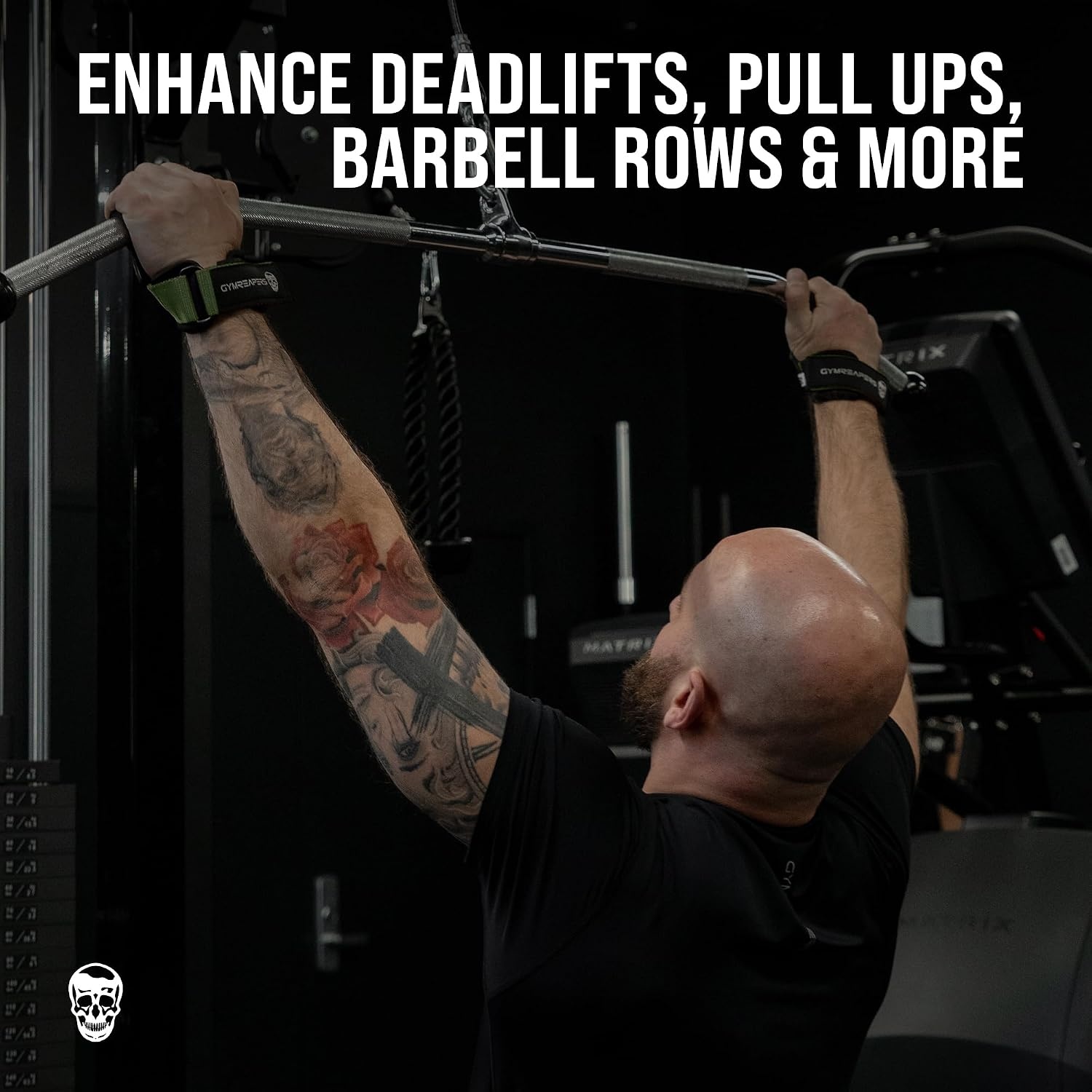 image:imageGymreapers Weight Lifting Grips Pair for Heavy Powerlifting Deadlifts Rows Pull Ups with Neoprene Padded Wrist Wraps Support and Strong Rubber Gloves or Straps for BodybuildingRanger Green