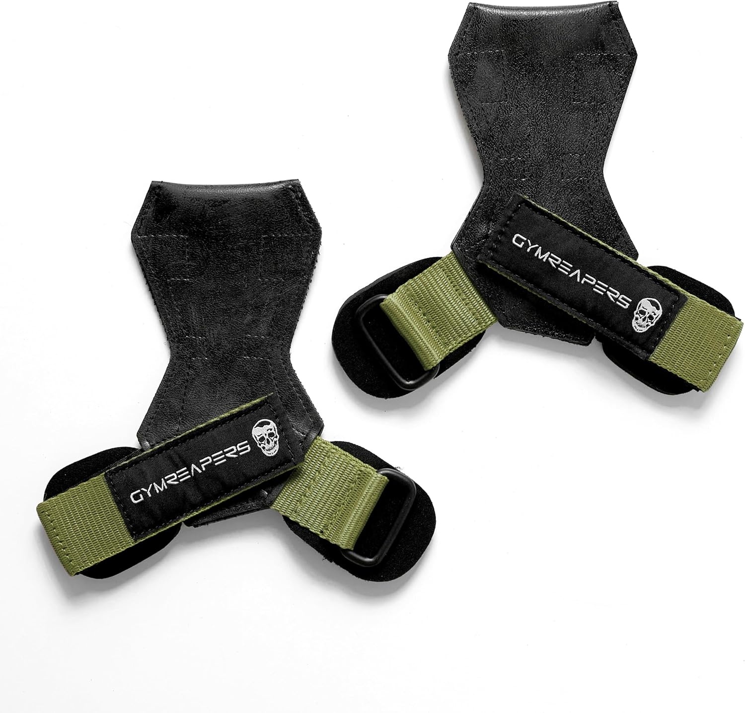 image:imageGymreapers Weight Lifting Grips Pair for Heavy Powerlifting Deadlifts Rows Pull Ups with Neoprene Padded Wrist Wraps Support and Strong Rubber Gloves or Straps for BodybuildingRanger Green