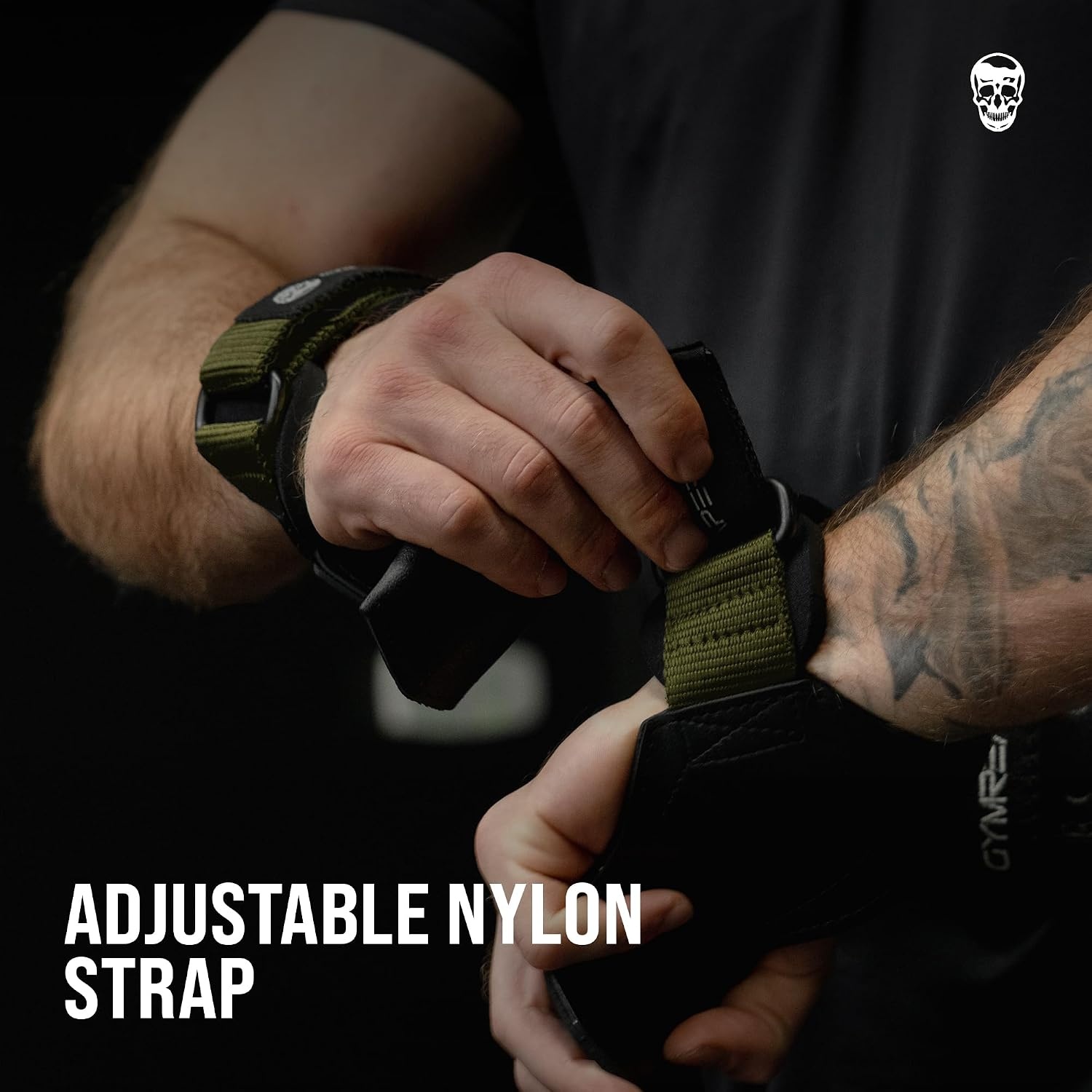 image:imageGymreapers Weight Lifting Grips Pair for Heavy Powerlifting Deadlifts Rows Pull Ups with Neoprene Padded Wrist Wraps Support and Strong Rubber Gloves or Straps for BodybuildingRanger Green