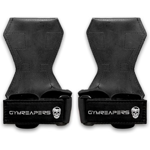 Gymreapers Weight Lifting Grips (Pair) for Heavy Powerlifting, Deadlifts, Rows, Pull Ups, with Neoprene Padded Wrist Wraps Support and Strong Rubber Gloves or Straps for Bodybuilding(Black)